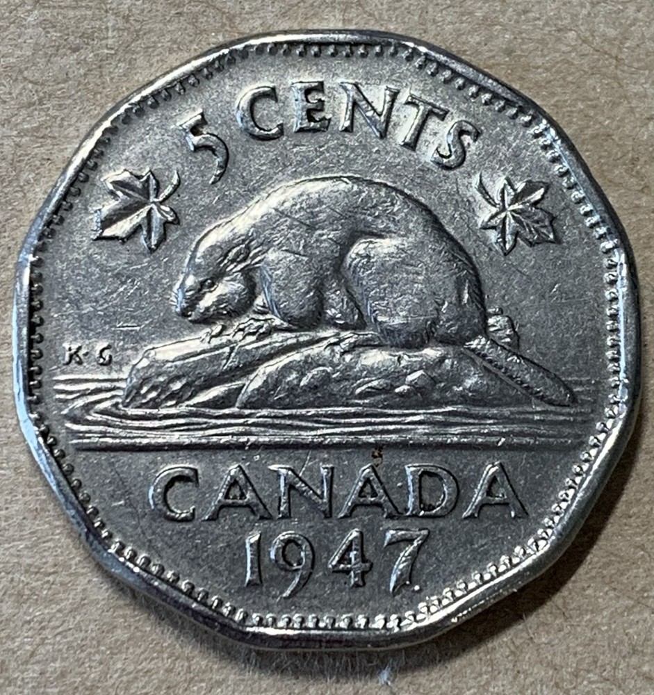 1947 DOT CANADA 5 CENT, VF+/EF, Rare