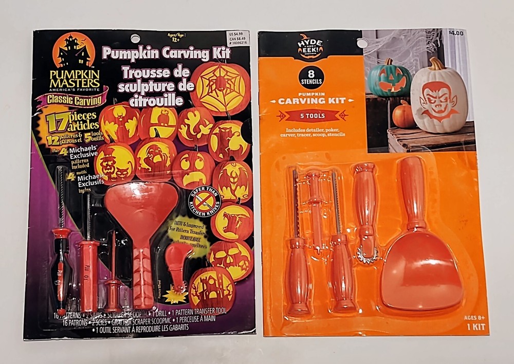 Pumpkin Masters Carving Kit Pattern Book & Hyde & Eek Carving Kit & 8 Stencils