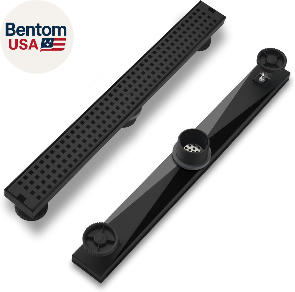 12 Inch Linear Shower Drain - Matte Black 304 Stainless Steel Rectangular Floor