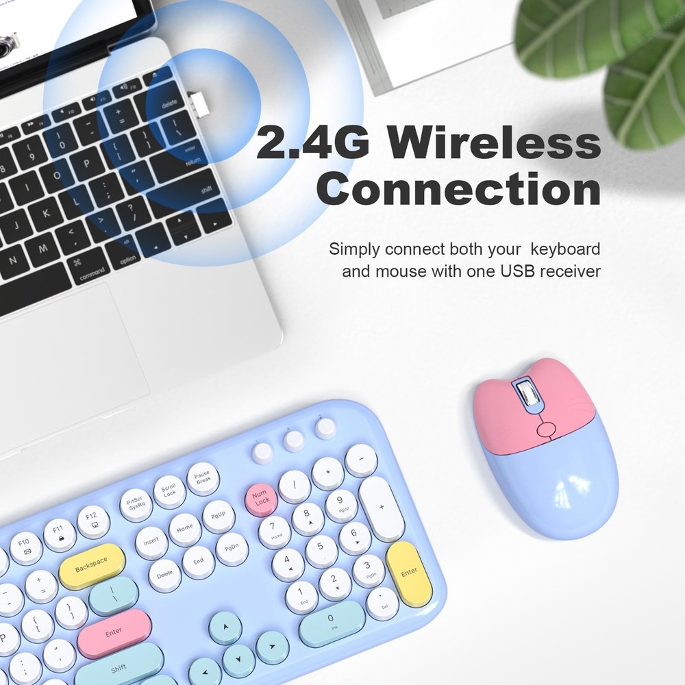 Wireless Keyboard and Mouse, Full Size Typewriter Keyboard and Cute Cat Shape...