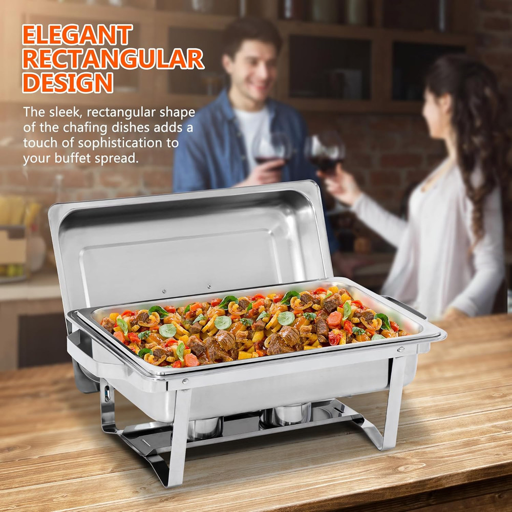 2 Pack 9QT Food Warmer, Rectangular Chafing Dish Buffet Set W/Foldable Frame Leg