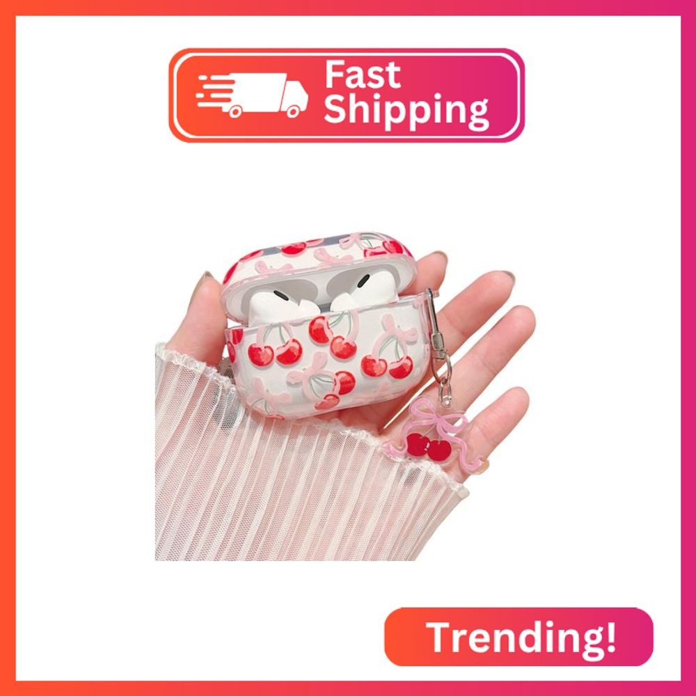 MINSCOSE Compatible with AirPods Pro 2 Clear Case,Cute Cherry Bow Pretty Aesthet