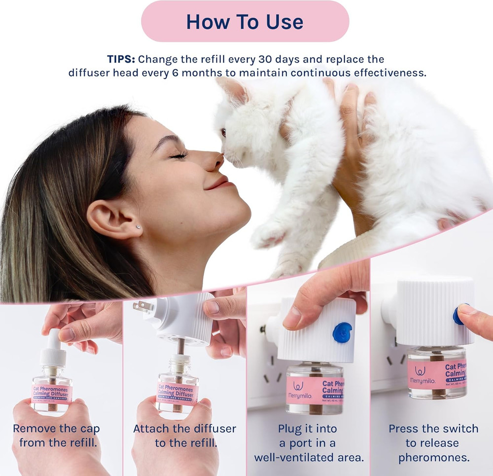 Cat Calming Pheromones Diffuser: 2 Classic Cats Plug in Refill Diffusers for Rel