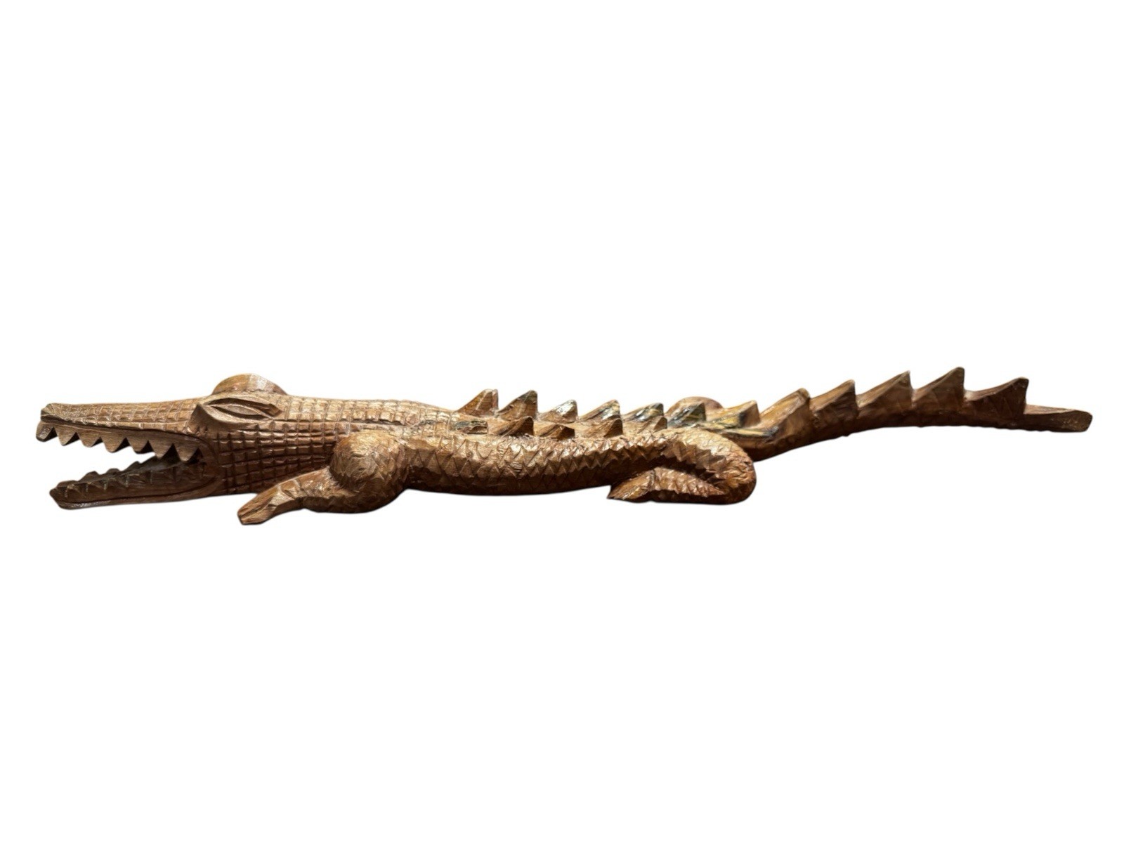 Vintage Hand-carved Wooden Crocodile Sculpture Very Detailed, Beautiful 17”