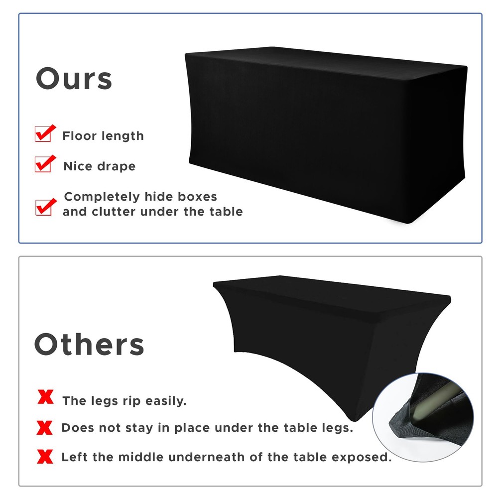 2 PCS Black Modern Rectangular Spandex Polyester Tablecloths 48x24 Fits 4-8ft