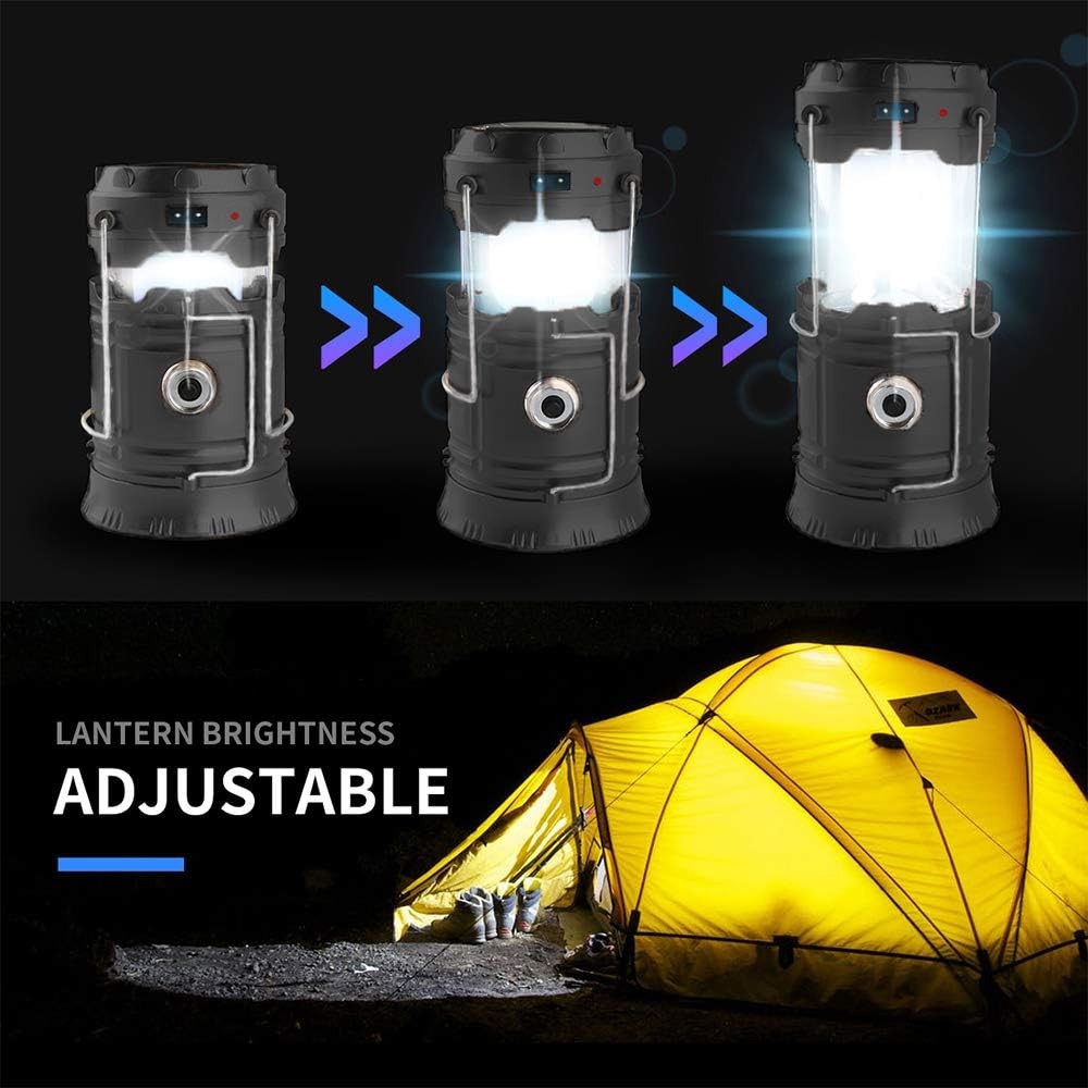 LED Camping Lantern, Solar and Rechargeable Lantern Flashlight Black