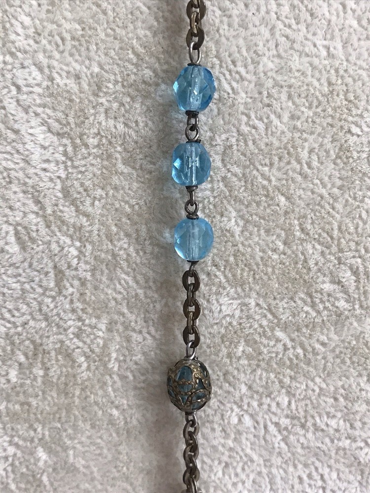 Vintage Blue Catholic Religious Prayer Rosary Beads Cross Crucifix Italy