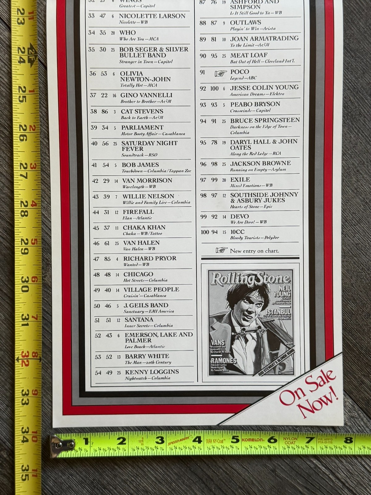 Neil Young Vintage Poster ROLLING STONE Top 100 Feb 1979 Promo Classic Rock Pop