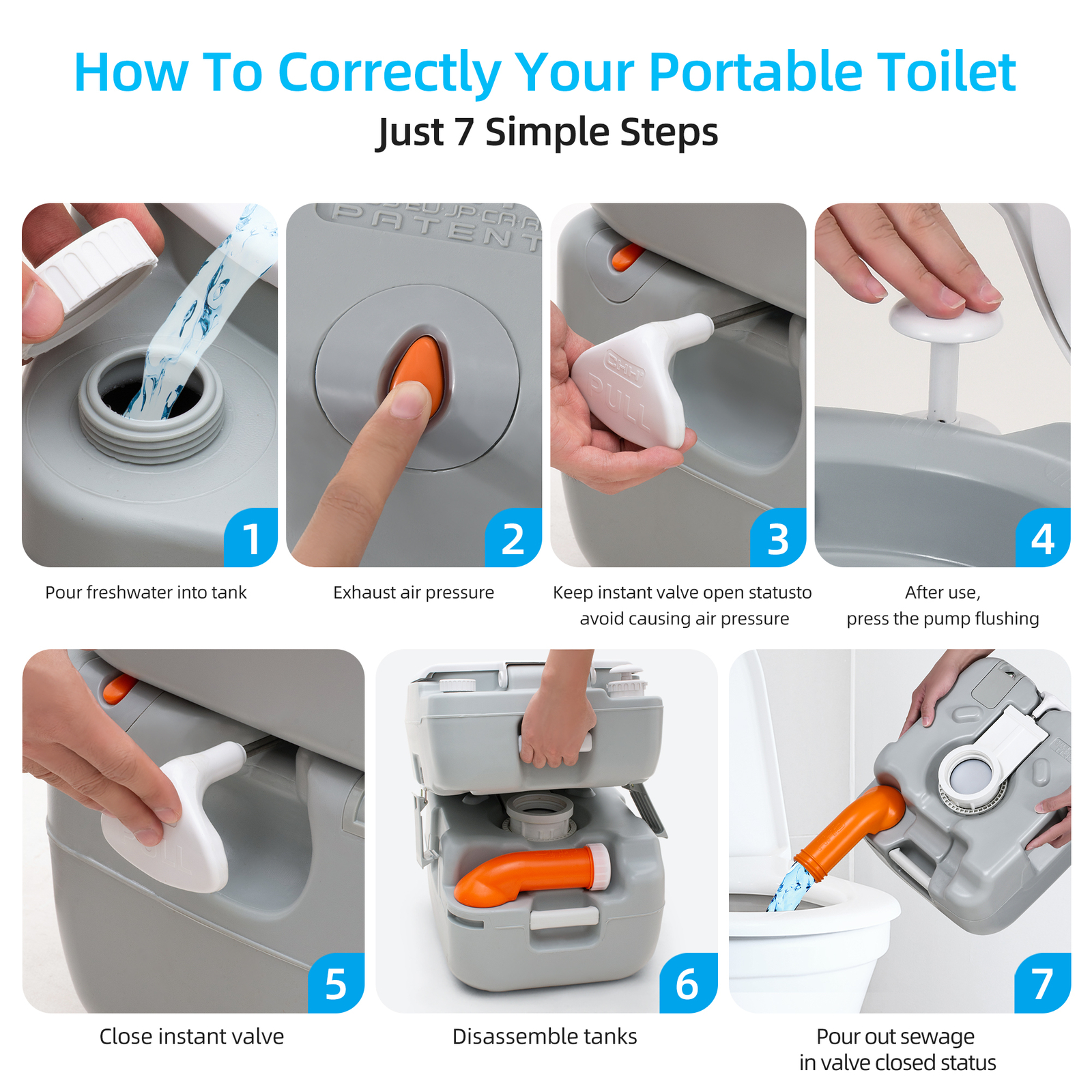 Camping Portable Toilet 5.8 GAL 22 L T-type Water Outlets Caravan Commode Potty