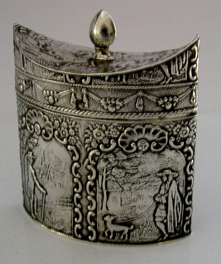 SUPERB HANAU DUTCH SOLID STERLING SILVER TEA CADDY CANISTER BOX 1903 ANTIQUE 82g