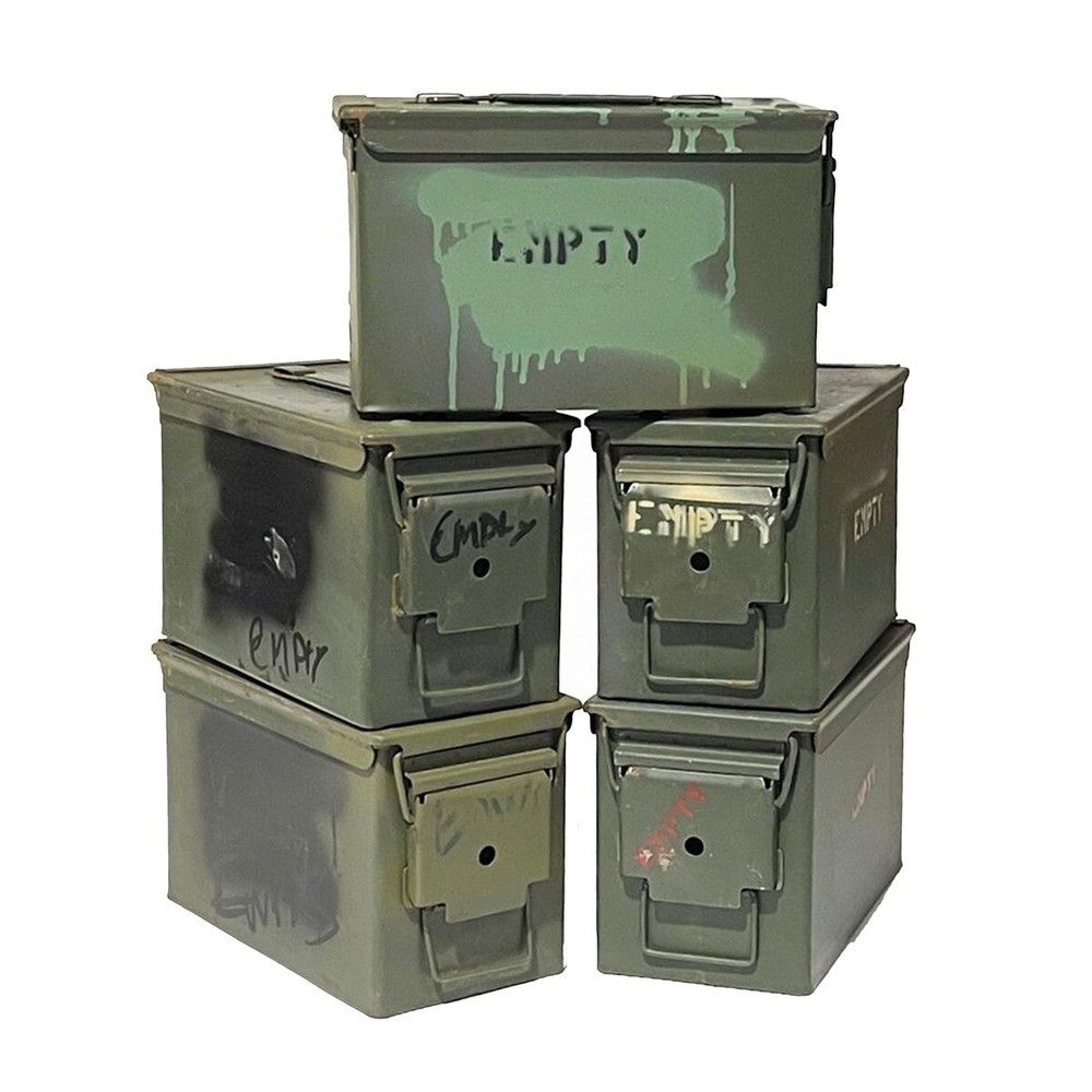 5-PACK! FIVE 50 CAL GRADE 2 AMMO CANS M2A1 5.56 EMPTY AMMUNITION CANS