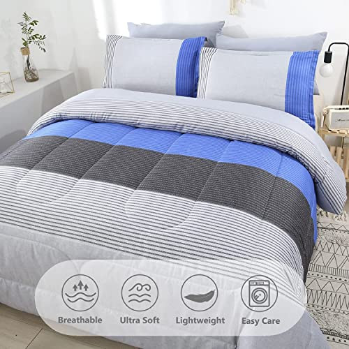 Striped Comforter Set Size, 3 Pieces Grey and Patchwork Stripe Full Blue