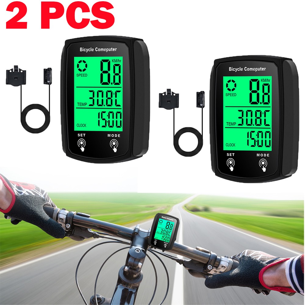 2PCS LCD Digital Bicycle Computer Bike Backlight Speedometer Odometer Waterproof