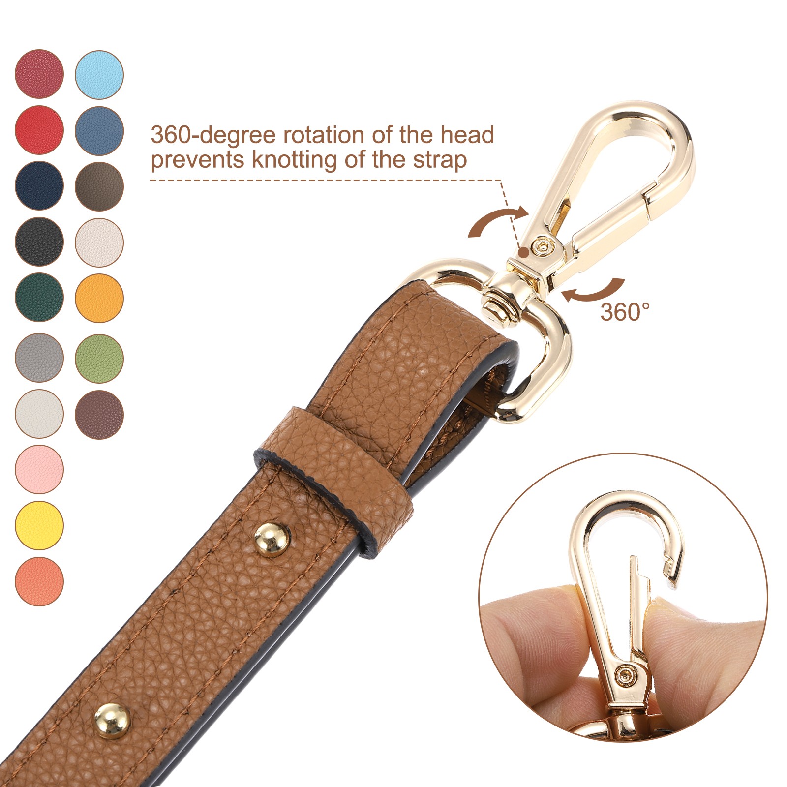 43.3" Adjustable Leather Purse Strap Crossbody Replacement Caramel/Gold