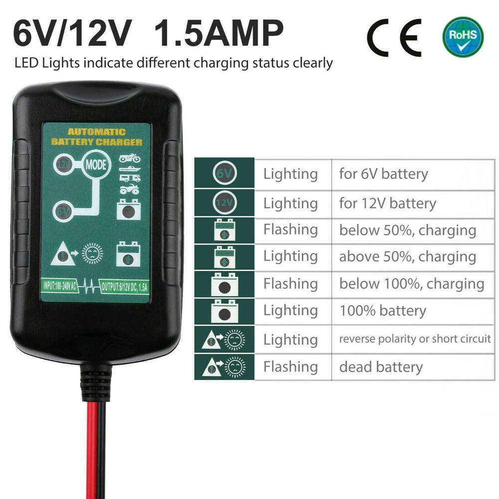 Automatic Battery Charger Maintainer Motorcycle Trickle Float For 12V AGM Batter