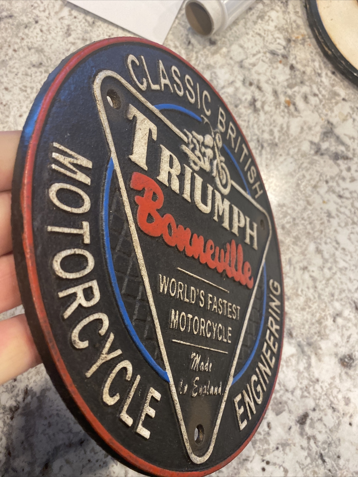Triumph Motorcycle Sign Cast Iron Plaque Harley Davidson Collector Patina 3+LBS