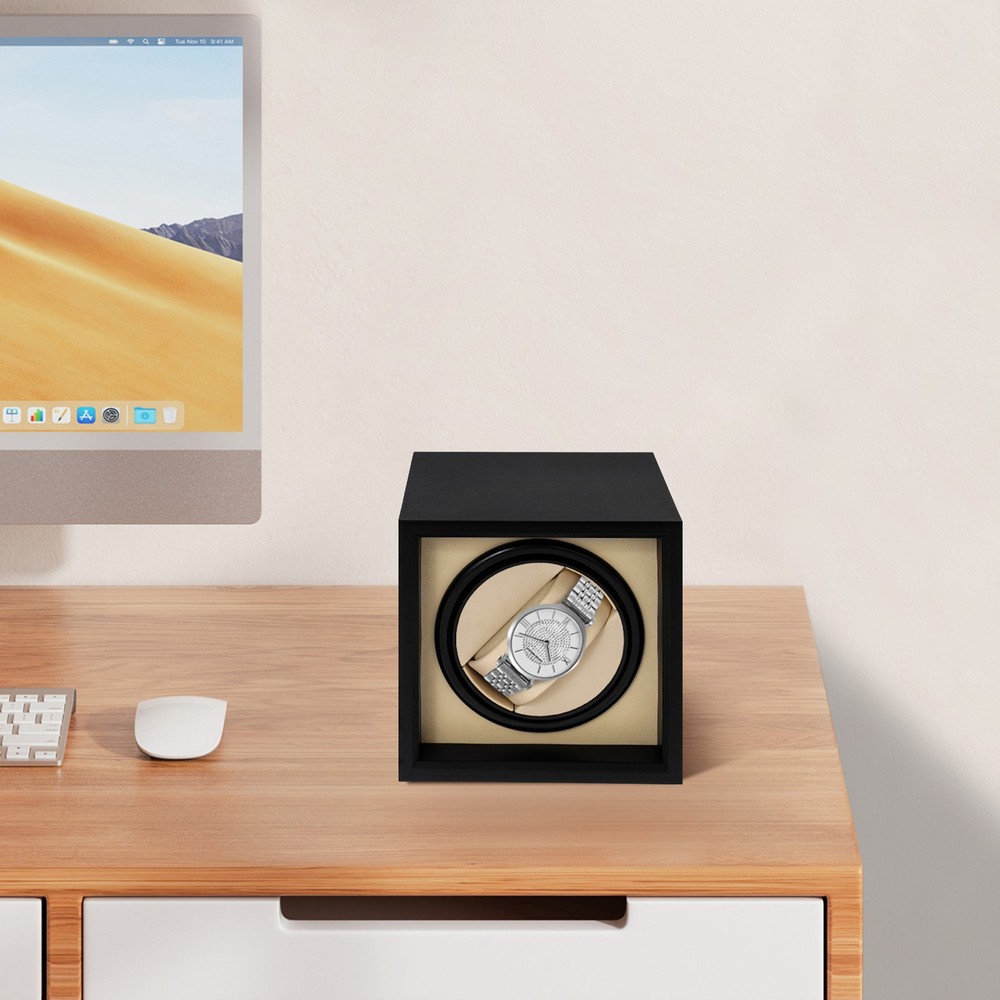 Automatic Watch Winder Box Storage Case Self Winding Display Box Black, Beige