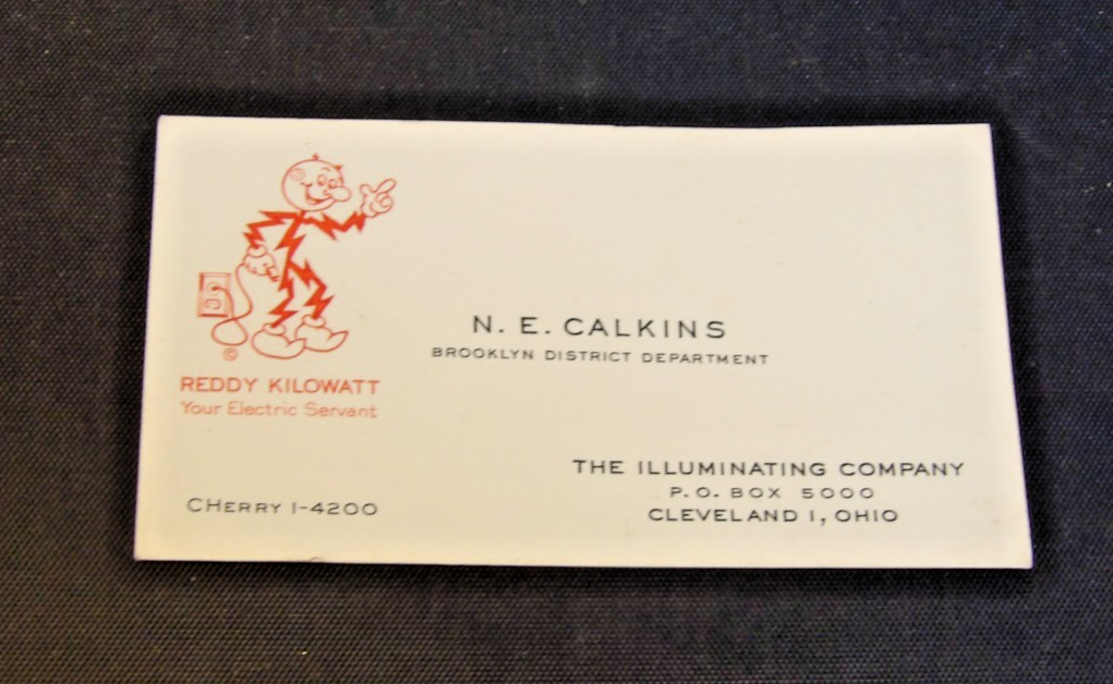 Advertising Figure 1960s Reddy Kilowatt Business Card Cleveland, Oh