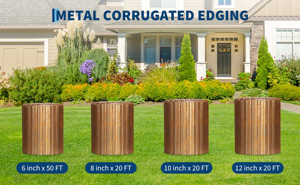 Corrugated Metal Garden Edging, Rusted Landscape Border for DIY Flower Bed Lawn