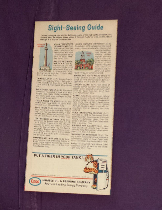 vintage 1966 ESSO -Baltimore and Vicinity Map