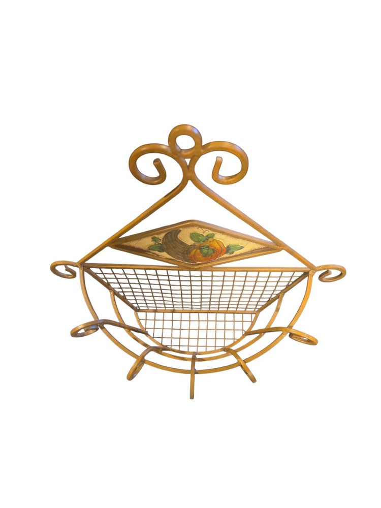 ​🍁 Rustic Harvest Metal Wire Wall Basket/Mail Holder - Cornucopia Fall Decor