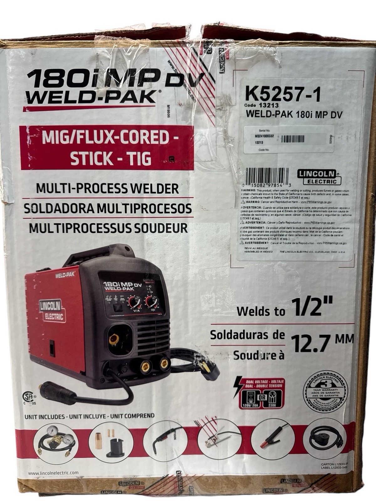 Lincoln Electric 180i MP DV Weld Pak Multiprocess Welder K5257-1 OB