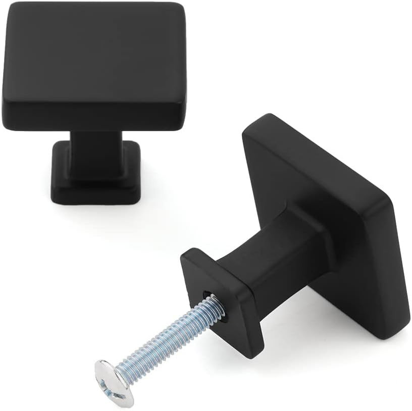 10 Pack Black Cabinet Knobs Matte Black Drawer Knobs K08 Square Single Hole Cabi