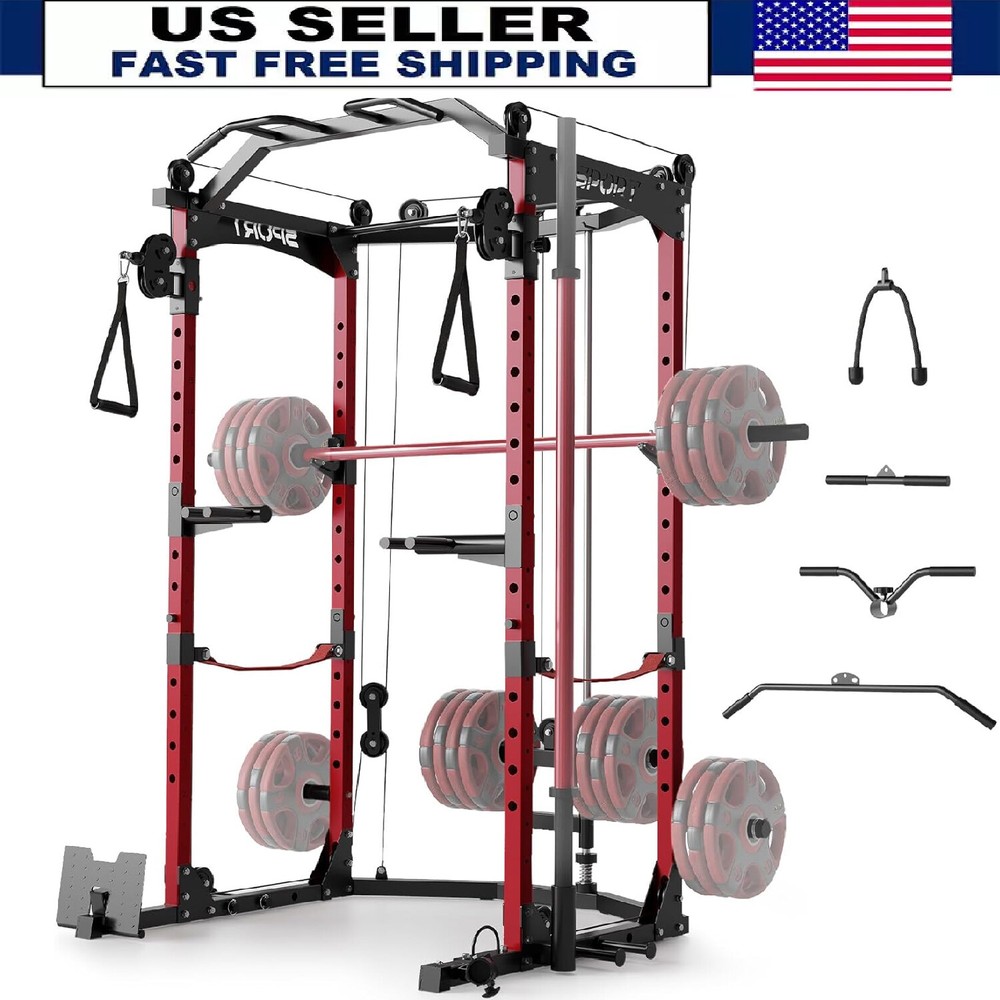 Power Cage Multi-Functional Squat Rack with Cable Crossover System for Home Gym
