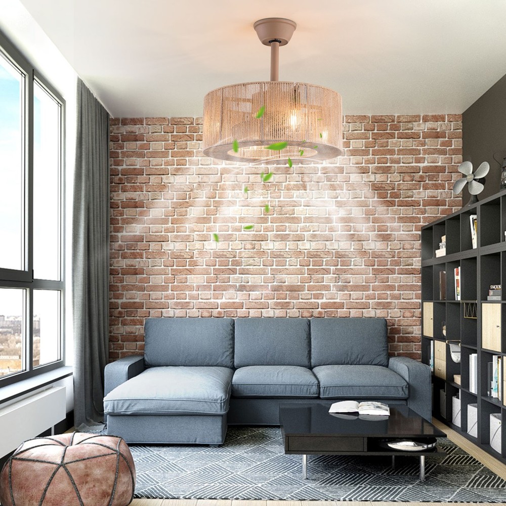 18'' Caged Ceiling Fan Light with Remote Control Chandelier Flush Mount Light