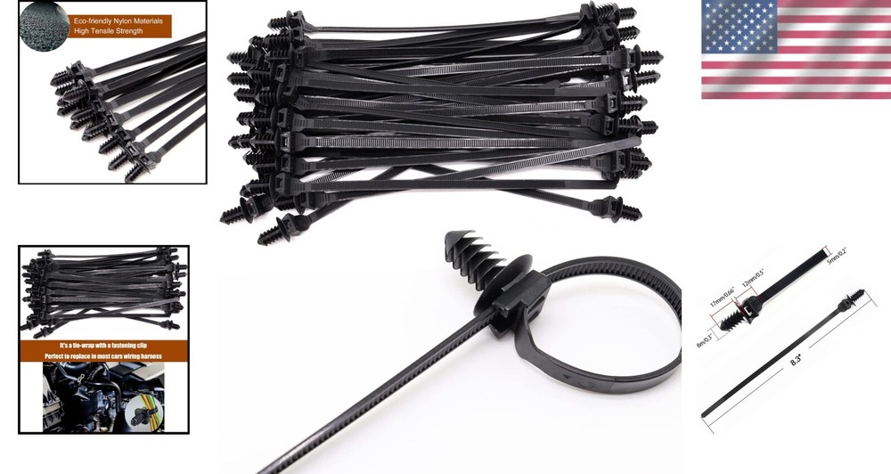 40 Pack Heavy Duty Nylon Push Mount Cable Zip Ties - 8.3