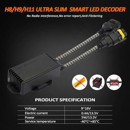 Canbus Decoder Kits Compatibility Anti Flickering Resistor Warning H8 H9 H11