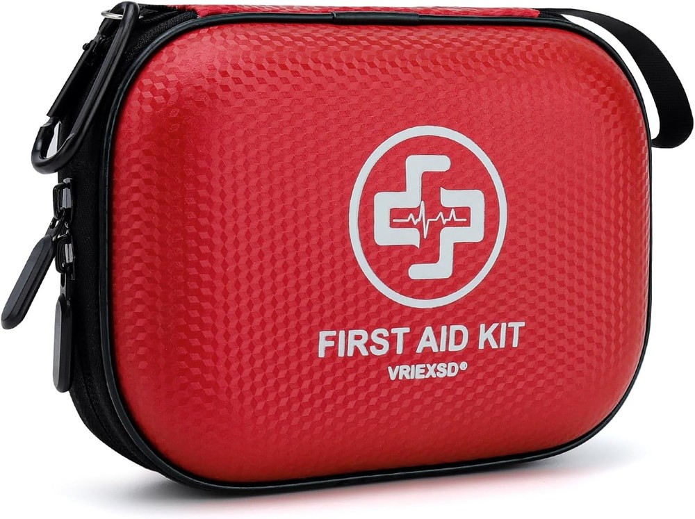 Mini First Aid Kit - 150 Piece Small Waterproof Hard Shell Medical Red