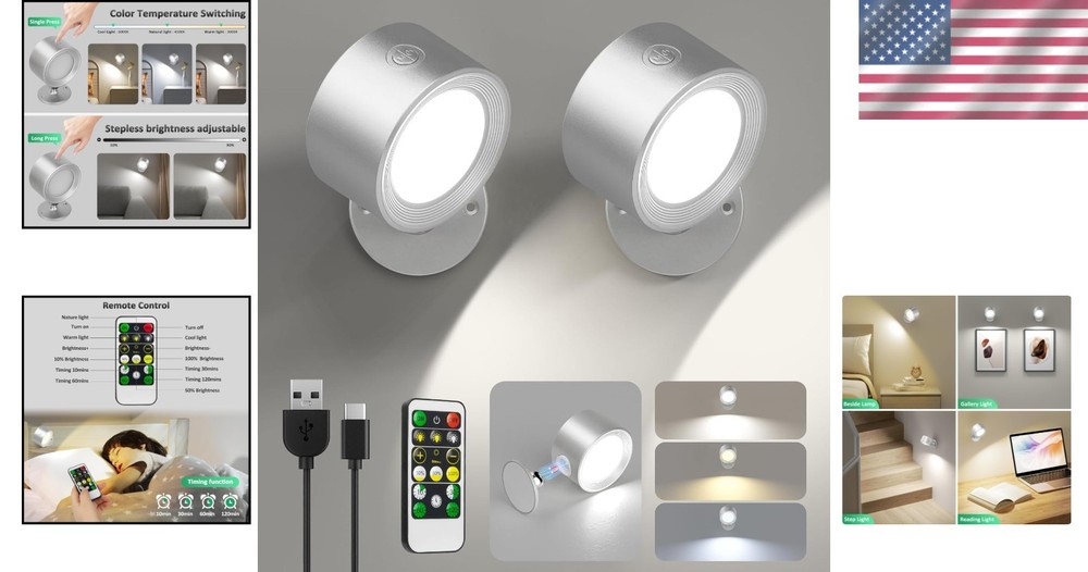 Rechargeable LED Wall Lights 2 Pcs Remote Control