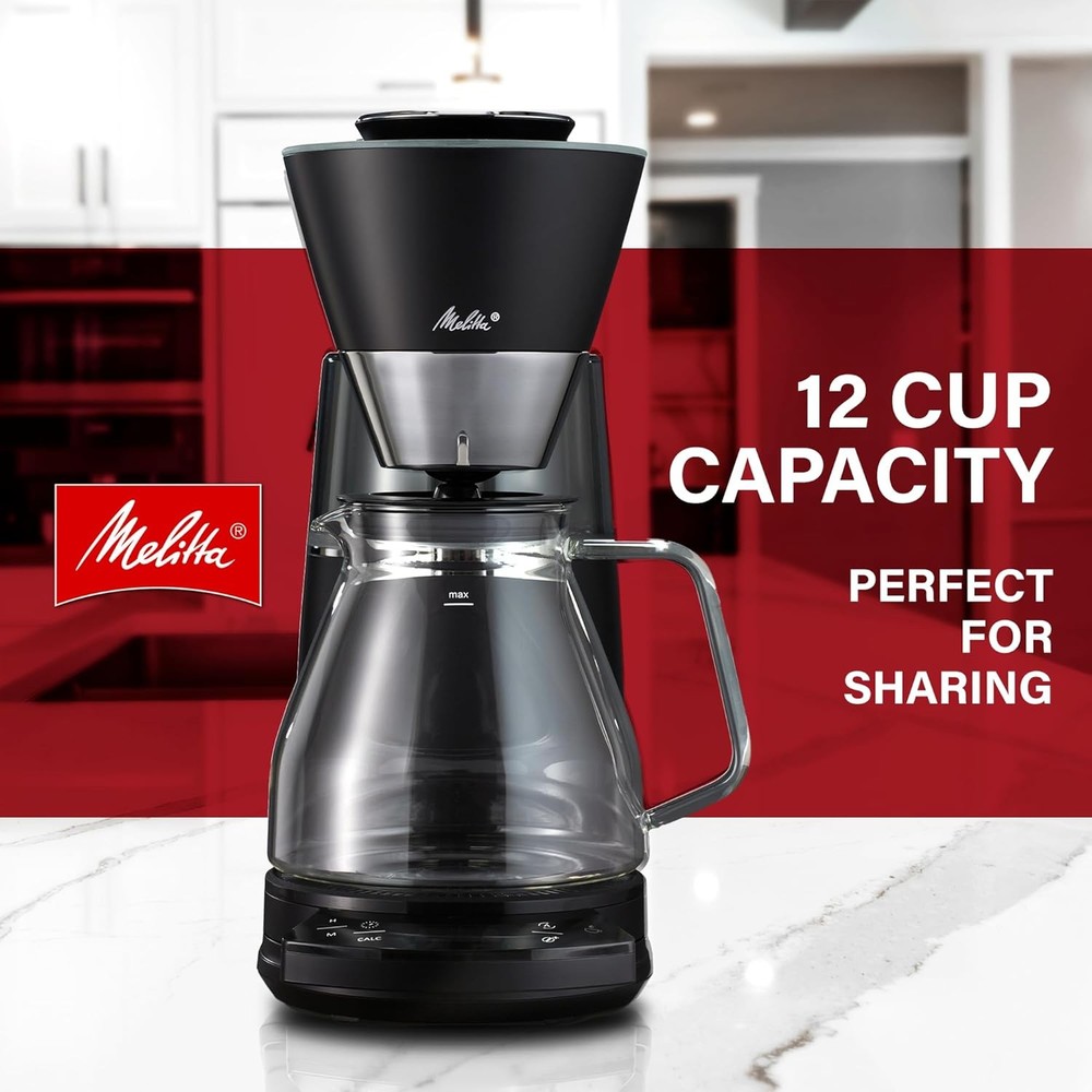 Melitta Vision 12-Cup Programmable Drip Coffee Maker with 5-Pack Filters - Black