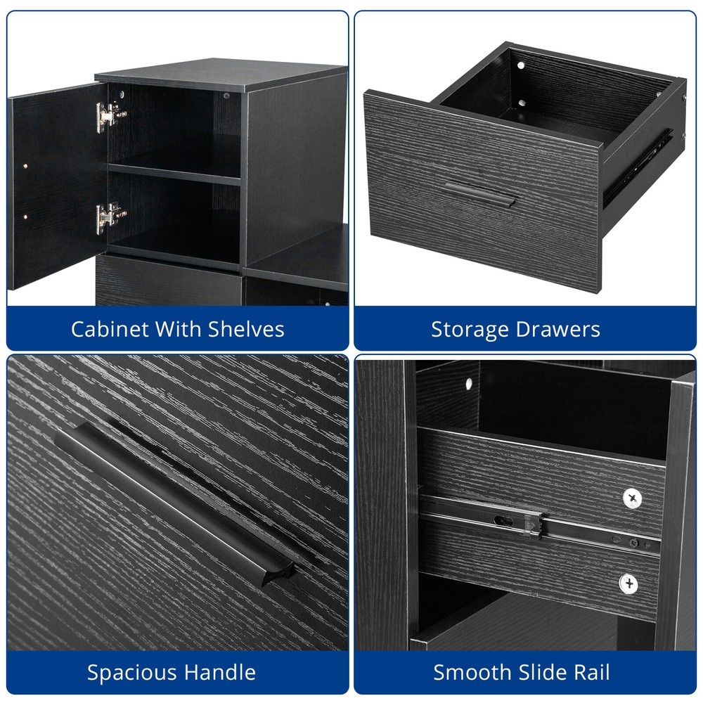 Black embossed melamine particleboard computer desk with 2 power sockets