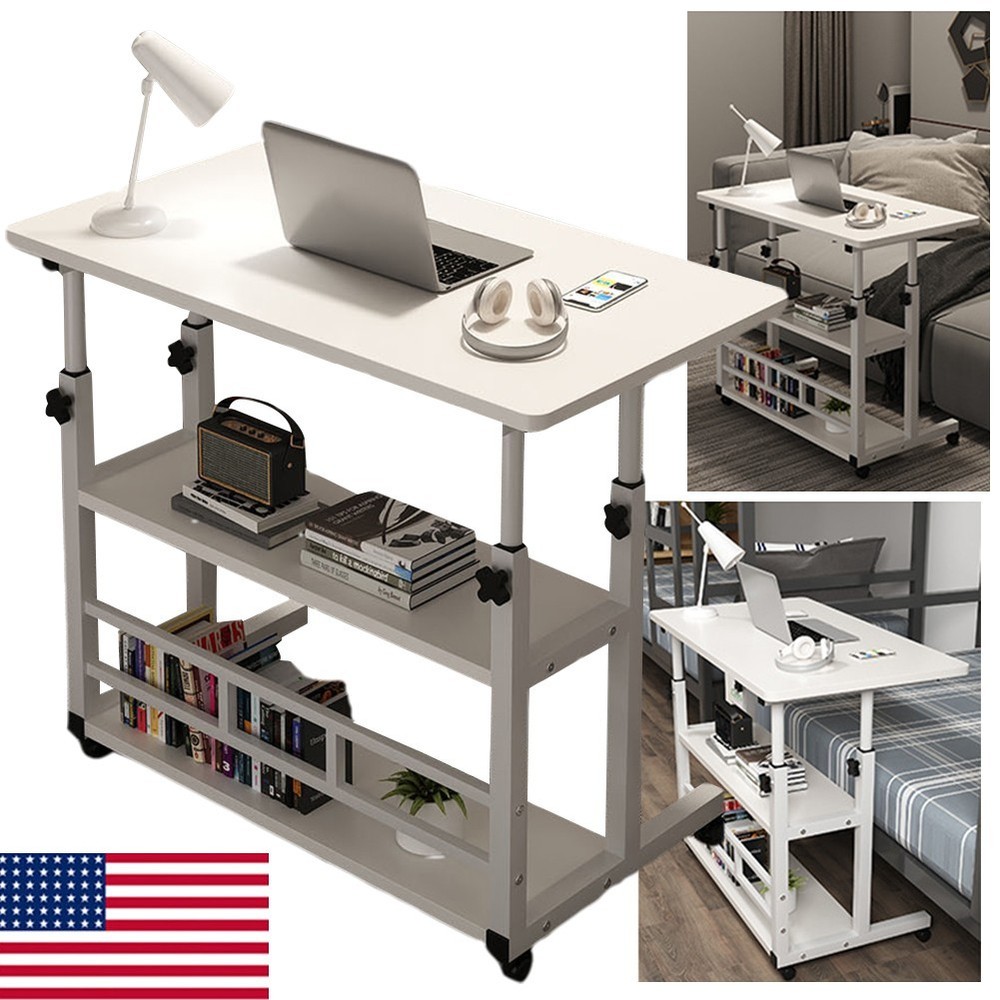 Rolling Laptop Desk Office Computer Table Stand Up Workstation Adjustable Height