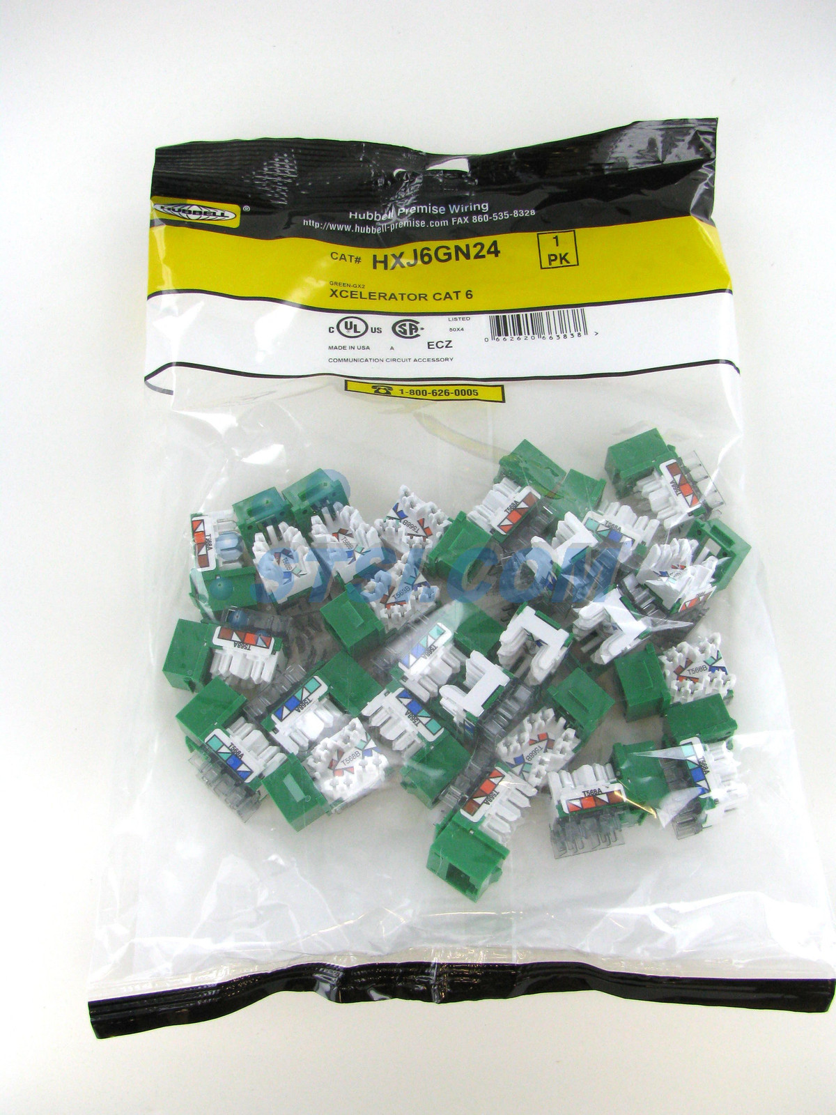 Hubbell HXJ6GN24 XCelerator Cat6 Jack, Green 24-Pack ~STSI
