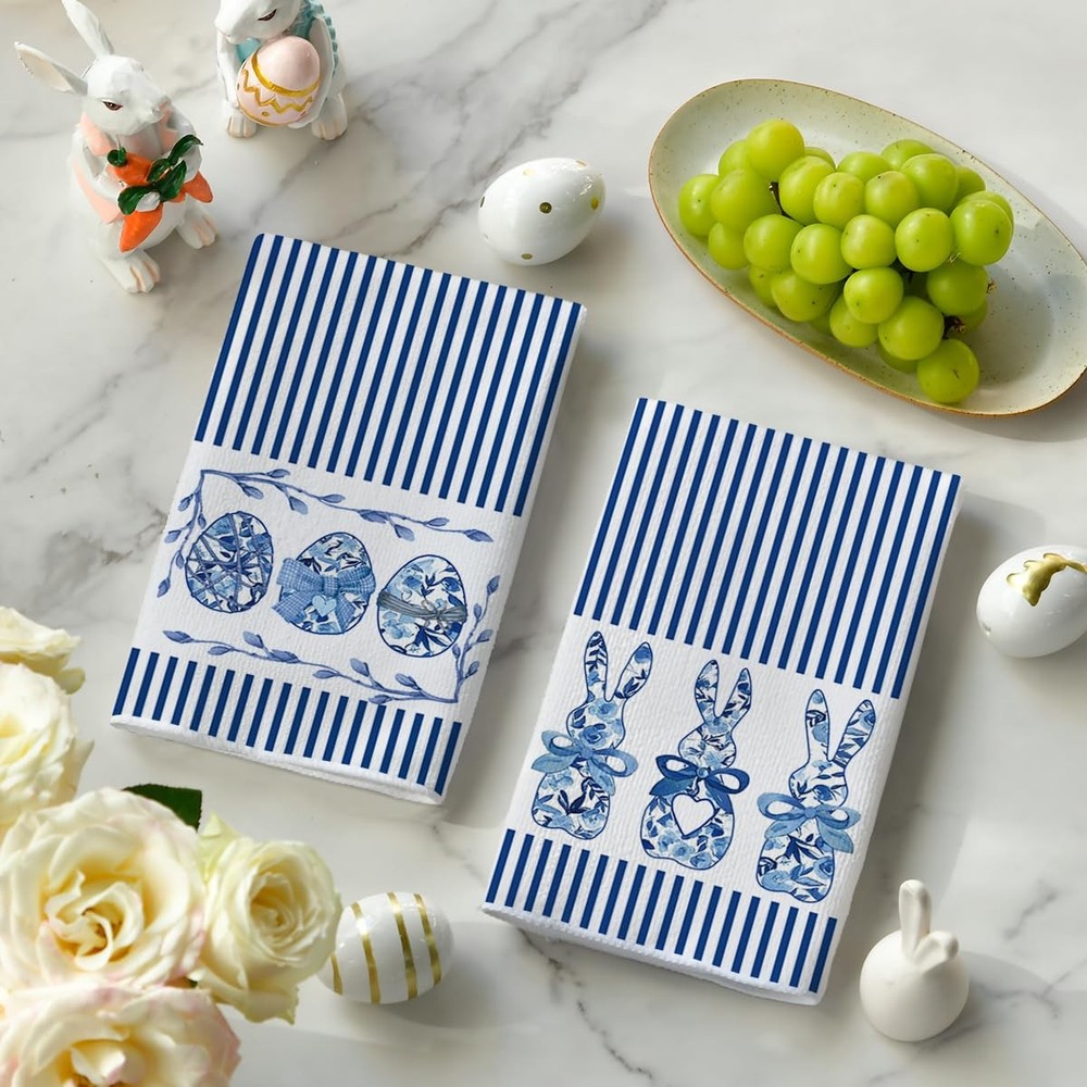 Artoid Mode Blue Stripe Rabbit Bunny Eggs Easter Kitchen 18" x 26",