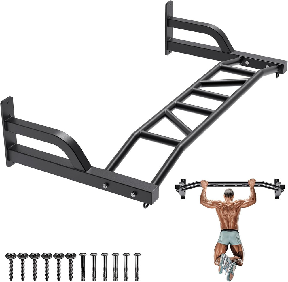 SELEWARE 48'' Heavy Duty Pull up Bar Wall Mount Multi-Function Chin up Bar with