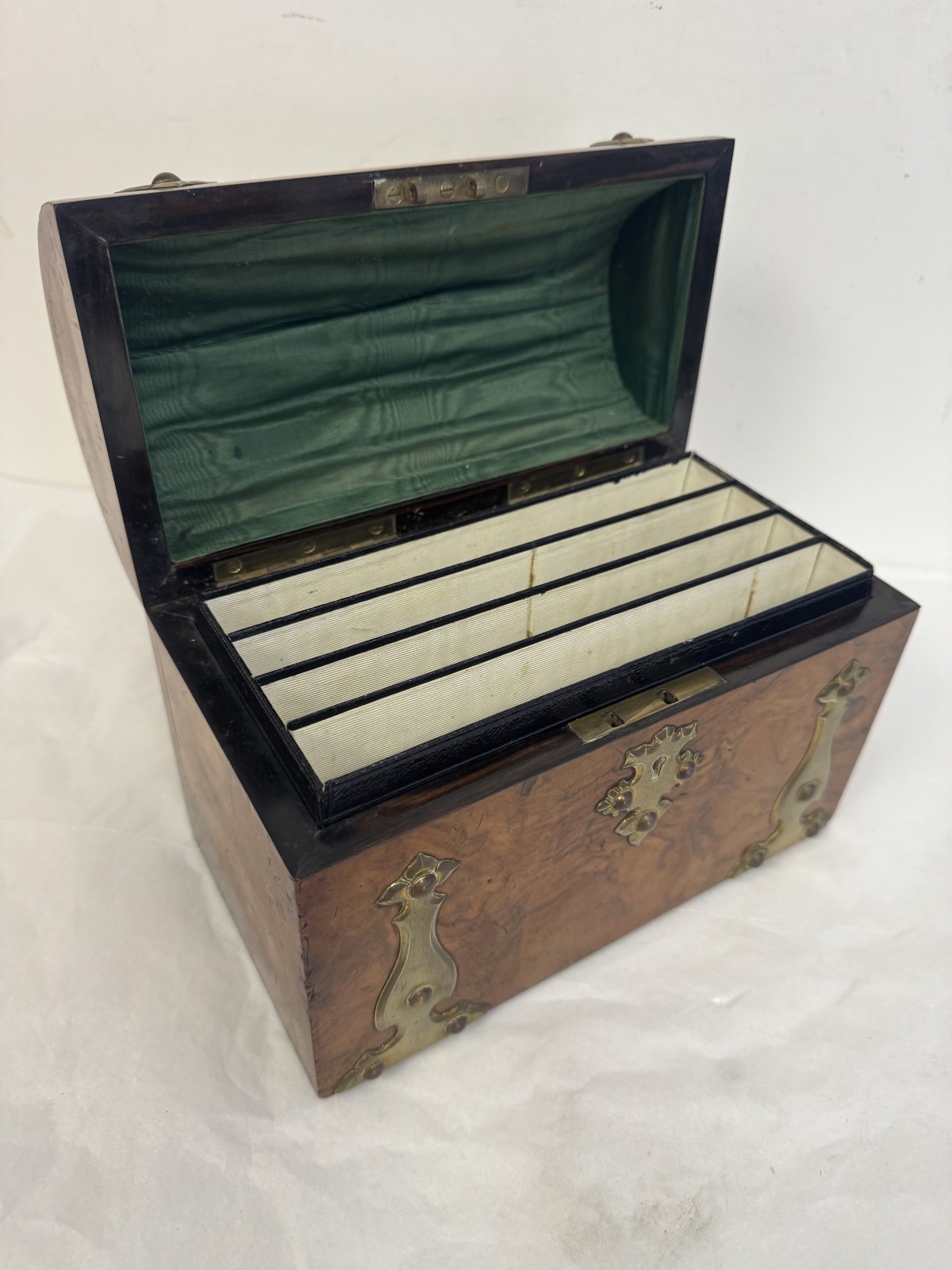 U28306 Antique VICTORIAN Burled Walnut Letter Stationary Box wBrass Gem G2U