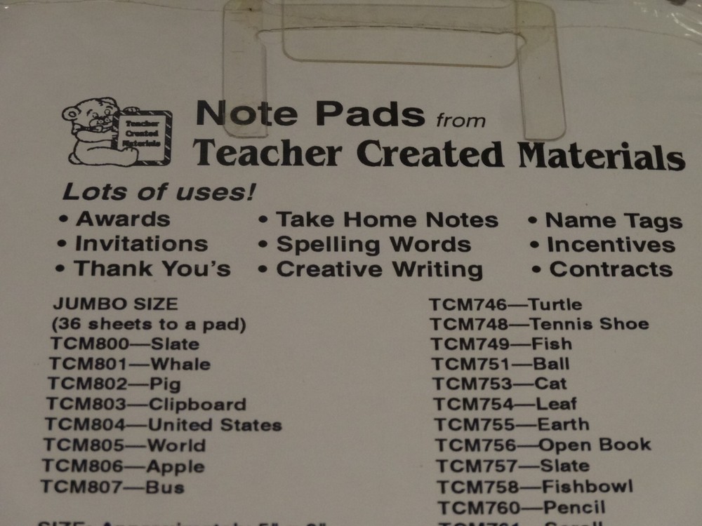 Teacher Created Materials 3 Different Note Pads-Birthday Cake, Seashell, & Bus