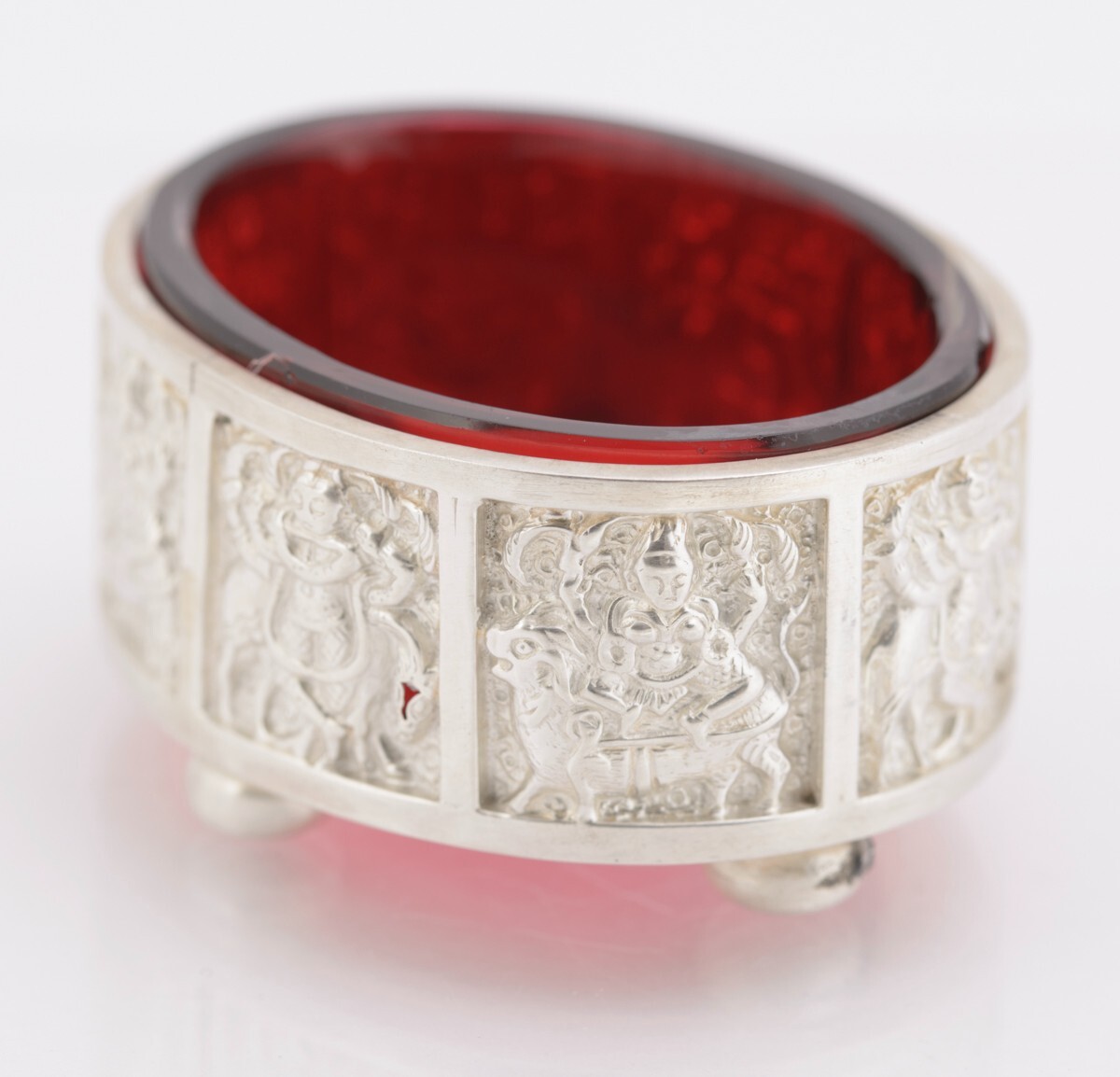 Pair Antique Victorian Sterling Silver & Cranberry Glass Salts Hallmarked 1888