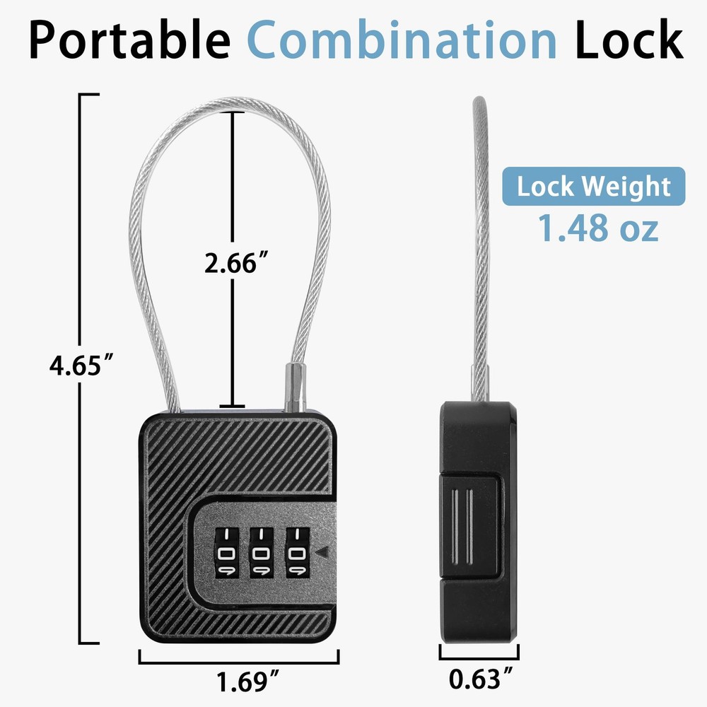 Coipdfty 3 Digit Combination Lock Flexible Steel Cable Waterproof White 2 Pack