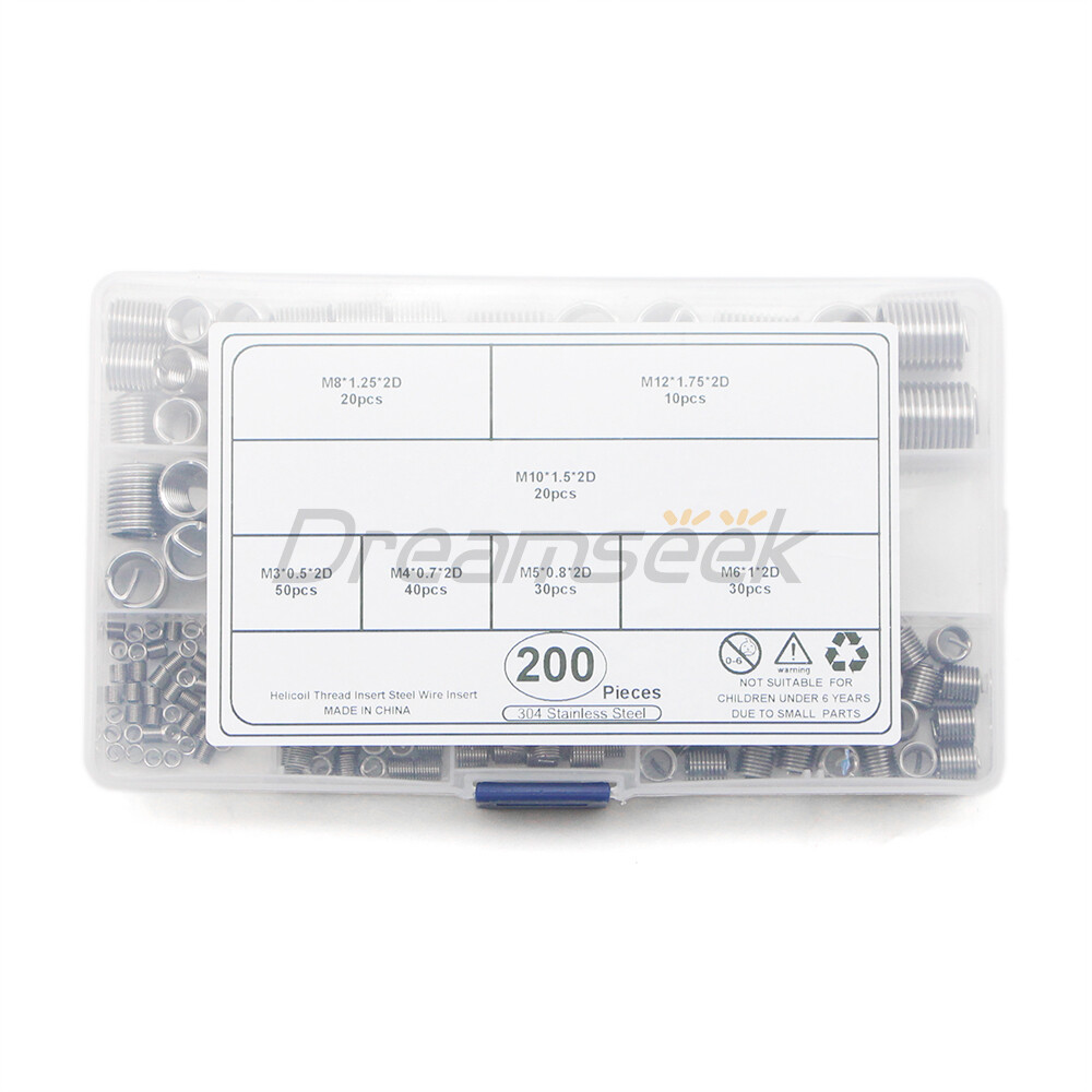 200Pcs Helicoil Thread Insert Assortment 7 Size Threaded Inserts Stainless Steel