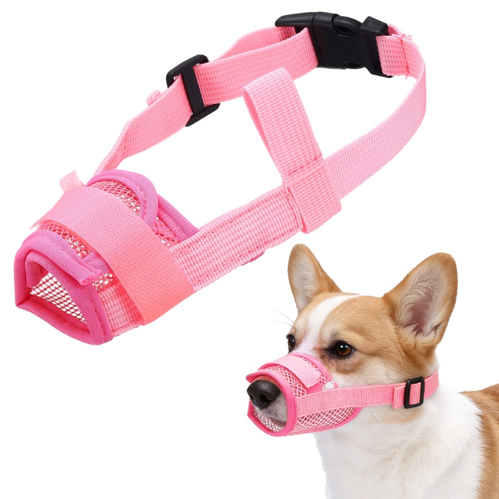 Dog Muzzle Soft Mesh Muzzle Mouth Guard Cover Pink XL