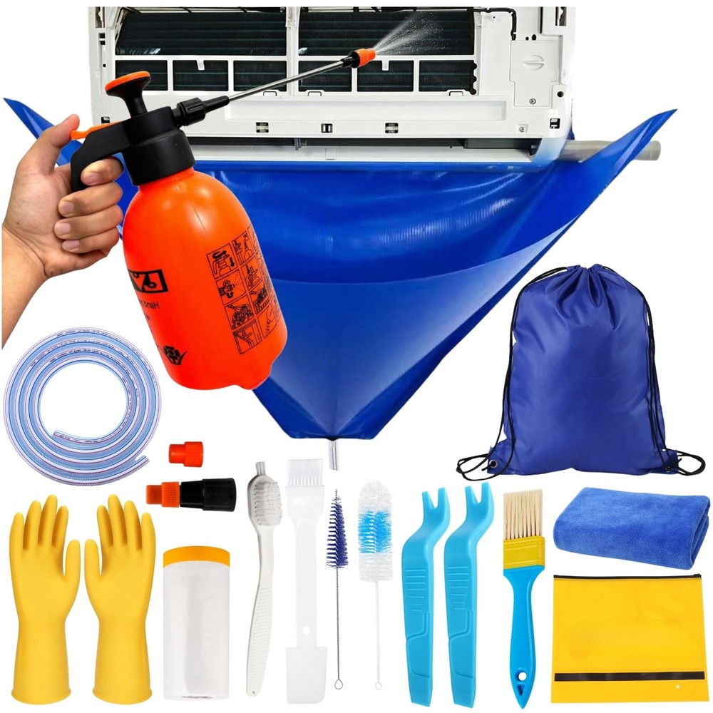 Oiktylr 18pcs Mini Split Cleaning Kit Bag, Waterproof AC Small, Blue