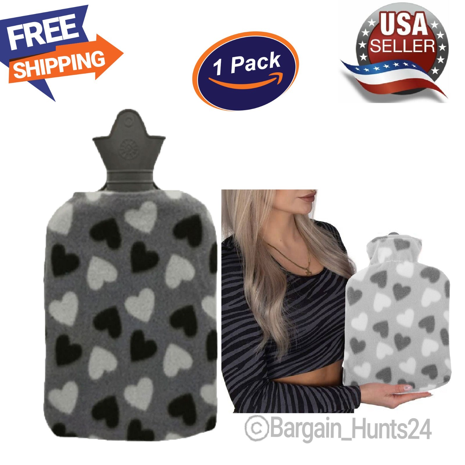 Hot Water Bottle with Plush Cover Rubber Bag For Warm Therapy 2000ml (Pack of 1)