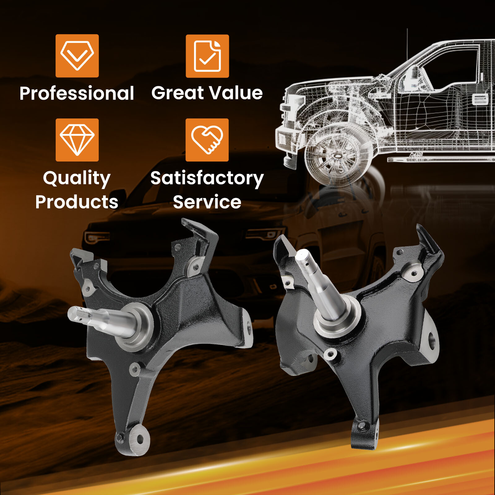 2" Drop Spindles For Chevy Silverado GMC Sierra C1500 2WD 88-98 w/ 1.25" Rotors