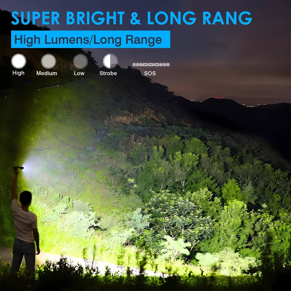 1000000 Lumens Super Bright LED Tactical Flashlight Rechargeable LED Work Light