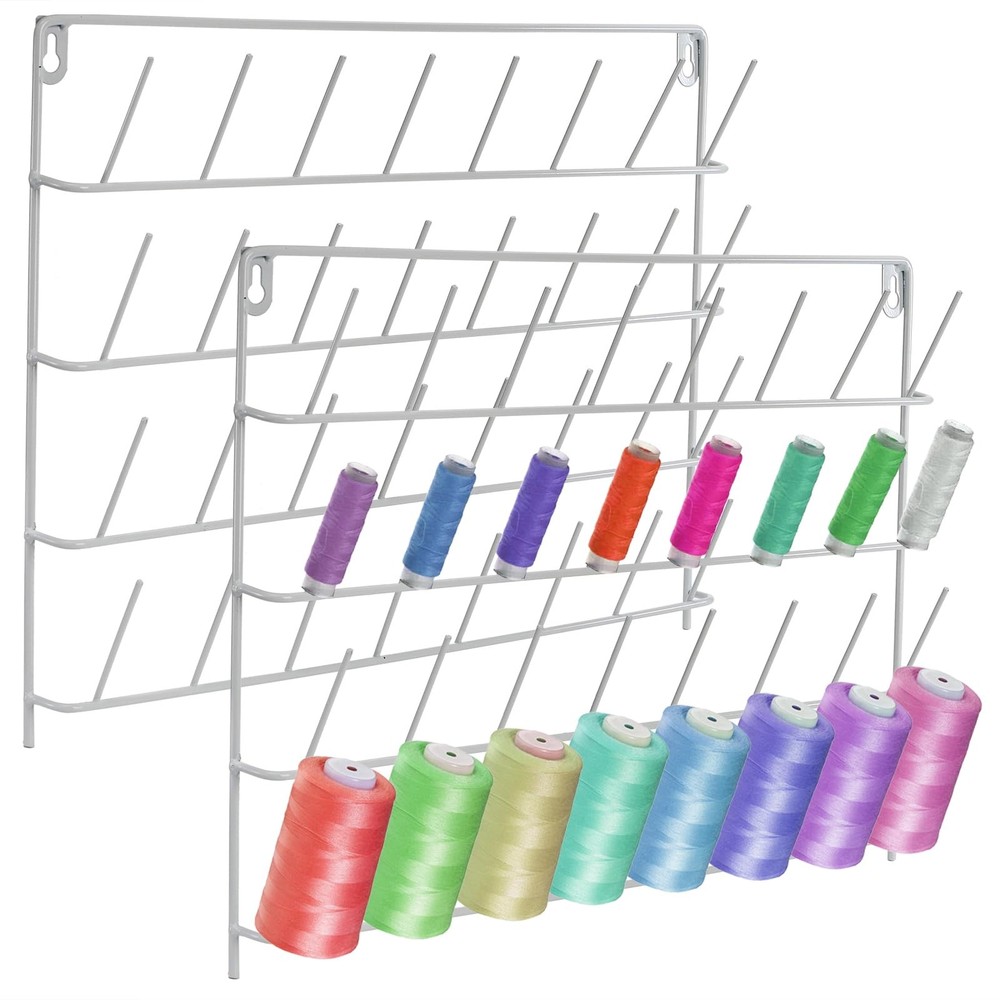 2 Pack 32 Spools Metal Thread Holder, Large Thread Racks, Wall Mount Thread S...